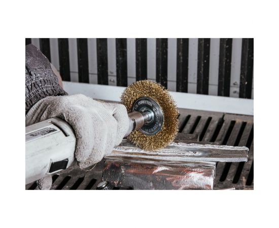 Щетка дисковая волнистая с хвостовиком 100 мм, проволока - латунь 0.30 мм DEBEVER DB80163377 – изображение 5