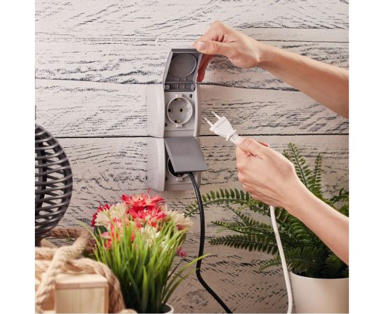 Двойная накладная розетка KRANZ керамика, вертикальный блок с/з IP54 16А серая KR-78-0616 – изображение 7