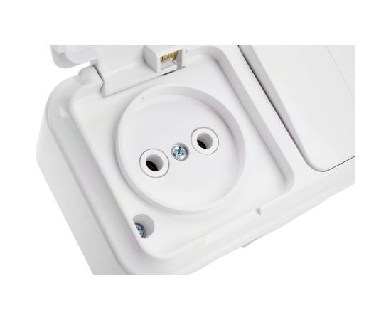 Блок Bylectrica 2 выключателя + розетка ОУ IP54, серия ПРАЛЕСКА АКВА, белый, 2В-РЦ-655 – изображение 2