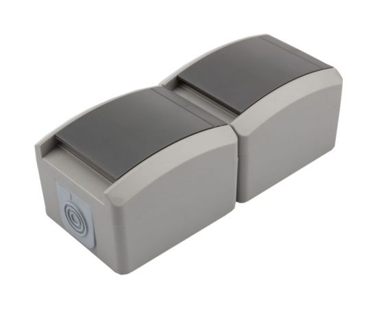 Двойная накладная розетка KRANZ керамика, вертикальный блок с/з IP54 16А серая KR-78-0616 – изображение 6