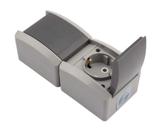 Двойная накладная розетка KRANZ керамика, вертикальный блок с/з IP54 16А серая KR-78-0616 – изображение 5