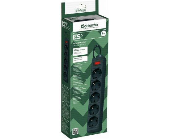 Сетевой фильтр Defender ES 5 5 м, черный, 5 розеток 99486 – изображение 3