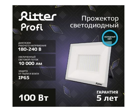 Светодиодный прожектор RITTER серия PROFI 230В 100 Вт 6500К 10000Лм IP65 черный 53410 9 – изображение 4