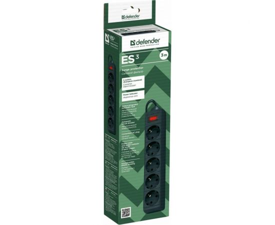 Сетевой фильтр Defender ES 3 3 м, черный, 5 розеток 99485 – изображение 5