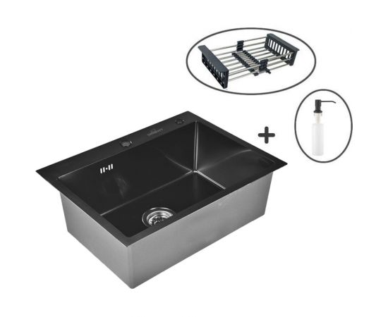 Кухонная мойка из нержавеющей стали WISENT ws36050b с pvd покрытием (60x50 см) с раздвижным коландером и дозатором WS36050B/W302644B/W405B/WGER010 