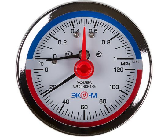 Термоманометр ЭКО-М Экомера с переходником на G1/2 осевой МД04-80-G-1,6МПа-120-ОИ 