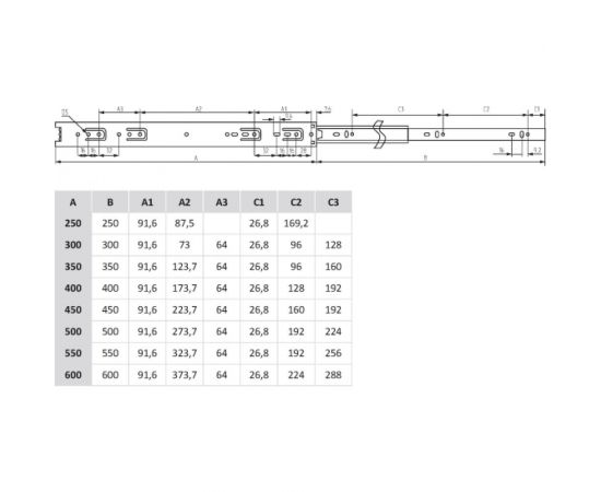 Шариковые направляющие полного выдвижения MF 300 мм, Н=35 мм, ECO 10418v – изображение 3