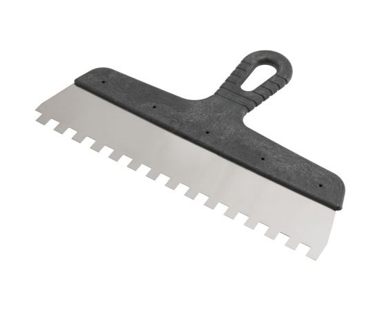 Зубчатый шпатель КЭС 10x10 мм, нержавеющая сталь, пластиковая рукоятка, 250 мм 10000055 – изображение 2
