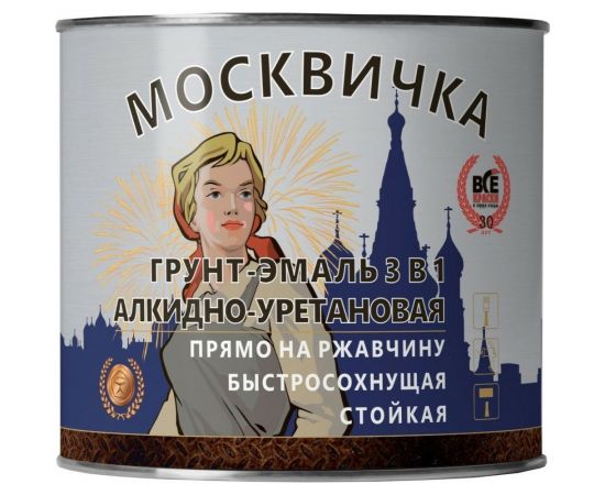Алкидно-уретановая грунт-эмаль 3 в 1 Москвичка (светло-серая; 1.9 кг) 4620105770781 