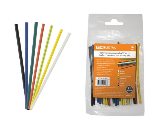 Термоусаживаемая трубка TDM ТУТнг 2/1 набор 7 цветов по 3 шт. 100мм SQ0518-0501 