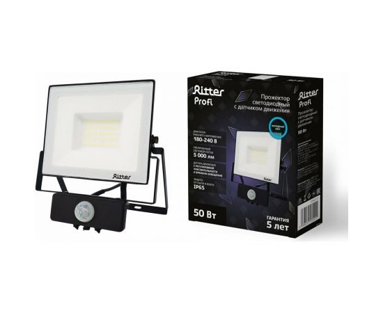Светодиодный прожектор RITTER серия PROFI 230В 50 Вт 6500К 5000Лм IP65 черный с датчиком движения 53422 2 