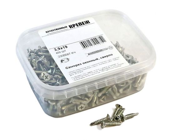 Оконный саморез Качественный КРЕПЕЖ 3.9х19 белый сверло 400 шт 0300087 КЧ 