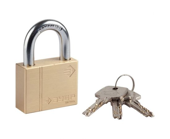 Навесной замок Зубр ЭКСПЕРТ латунный корпус, классическая форма, закаленная дужка, 50 мм 37299-50 