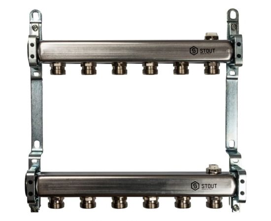 Коллектор из нержавеющей стали для радиаторной разводки STOUT 6 выходов SMS 0923 000006 