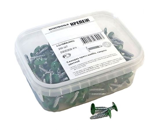 Прессшайба Качественный КРЕПЕЖ 4.2х19 мм, зеленый лист RAL 6002, сверло, 250 шт 0300209 КЧ 