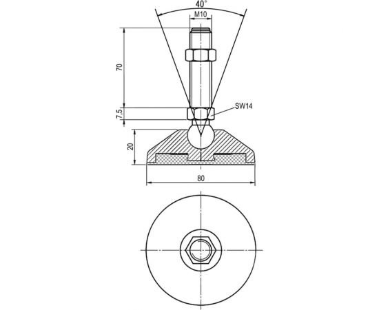 Опора Алтервиа с наружной резьбой и пластиной антискольжения A00023.11108010070 – изображение 2