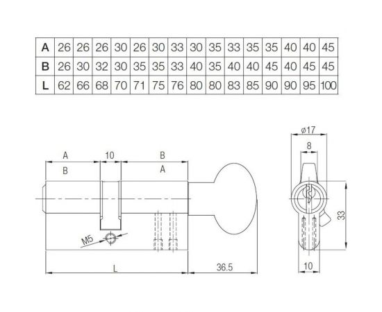 Цилиндровый механизм KALE KILIT 164BME 26+10+35M: 71mm, NP, 5K, STB, к-в 164BME00159 – изображение 2