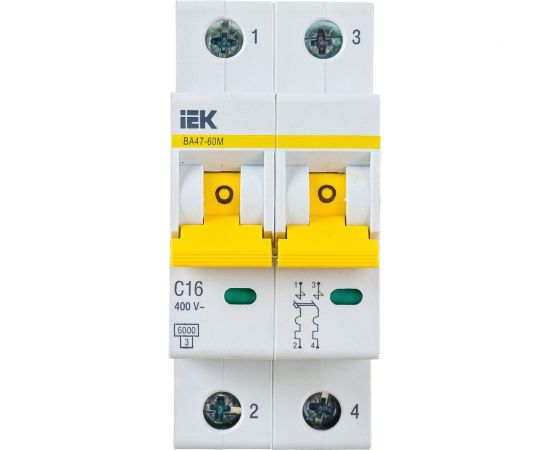 Автоматический выключатель IEK ВА47-60M 2Р 16А 6кА С MVA31-2-016-C 