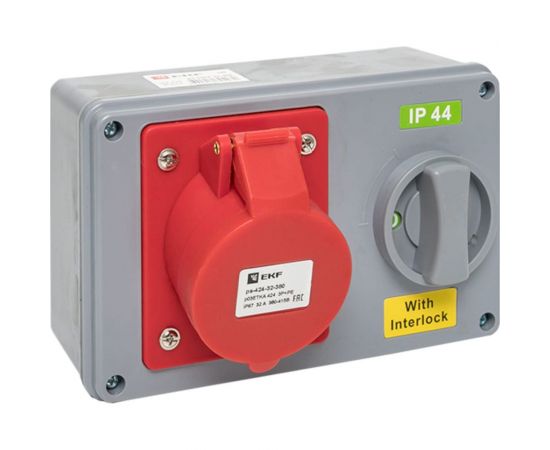 Розетка с блокировкой и выключателем EKF 1424 3Р+РЕ 32А 380В IP44 ps-1424-32-380 