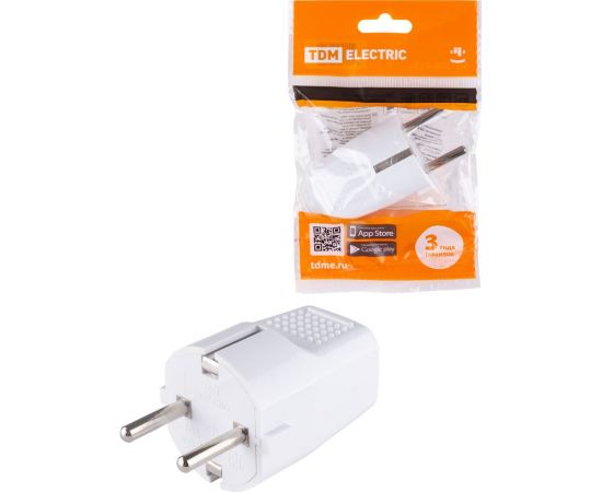 Прямая вилка TDM с заземлением, белая, c перфорацией, 10А, 250В SQ1806-0197 