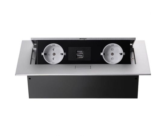 Блок розеток Mebax MX-226 2 секции, серебро, полуавтоматический, 212x60мм, 2 USB, с кабелем питания 00-00001338 