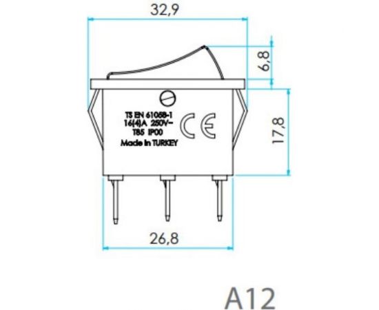 Клавишный выключатель Emas с подсветкой, жёлтая клавиша, 1НО, 250В AC, 16А A21B1S11 – изображение 2