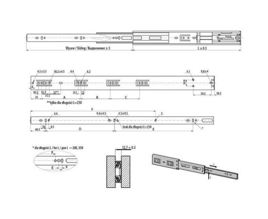 Шариковые направляющие GTV Versalite PLUS с доводчиком PK-L-H45-600 – изображение 4