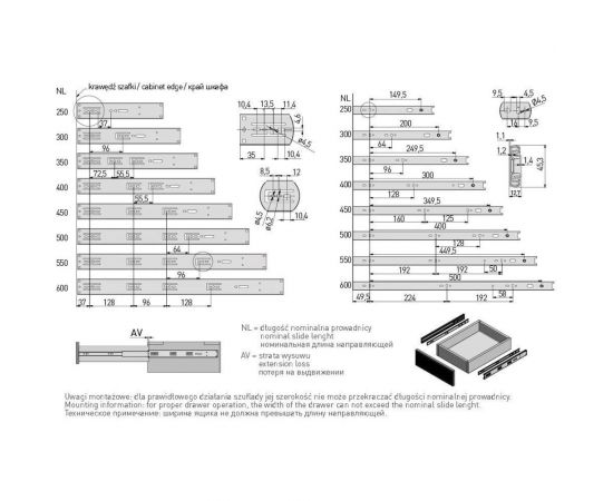 Шариковые направляющие GTV Versalite PLUS с доводчиком PK-L-H45-600 – изображение 3