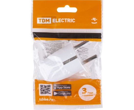 Прямая вилка TDM с заземлением, белая, c перфорацией, 10А, 250В SQ1806-0197 – изображение 2