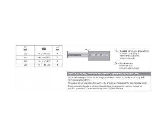 Шариковые направляющие GTV Versalite PLUS с доводчиком PK-L-H45-600 – изображение 2