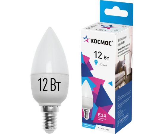 Светодиодная лампа КОСМОС LED 12Вт Свеча 220В E14 4500К LkecLED12wCNE1445 