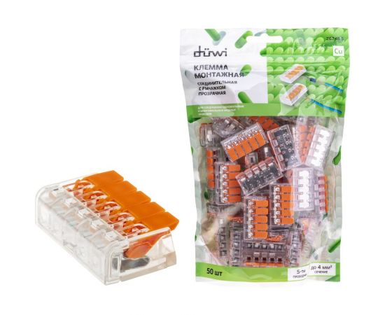 Соединительные монтажные клеммы duwi с рычажком прозрачные СМК 223-415 25мм2 50 шт. 26748 5 