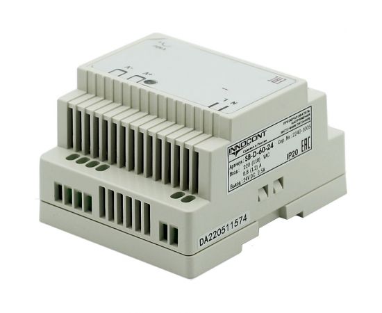 Блок питания INNOCONT -10 +50С, IP20, вход: 220VAC, 0.8А, выход: 60W, 24VDC, 2.5A, типы защиты: КЗ, перегрузка, перенапряжение SB-D-60-24 