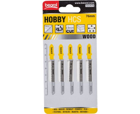 Пилки ""hobby"" по дереву 5 шт, 76 мм для лобзика BEOROL 245305 