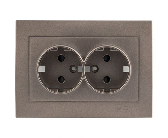 Лицевая панель 2-местной розетки EKF PROxima Валенсия, с заземлением, 16А, графит, с защитными шторками ESR16-L-128-60 