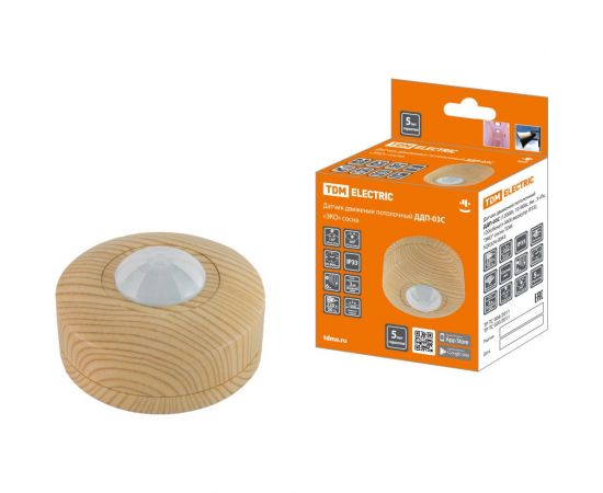 Датчик движения TDM ДДП-03С ""ЭКО"" 1200Вт, 10-900с, 6м, 3+Лк, 120 сбоку+360 сверху градусов, IP33, сосна SQ0324-0043 