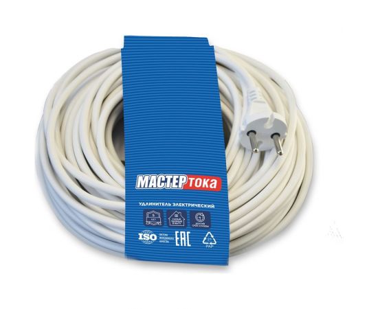 Удлинитель шнур Мастер Тока ПВСбм 2x1 белый 10 без заземления вк УШ0043 