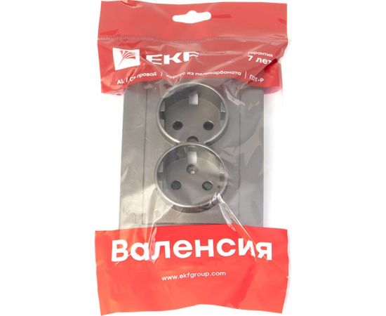 Лицевая панель 2-местной розетки EKF PROxima Валенсия, с заземлением, 16А, графит, с защитными шторками ESR16-L-128-60 – изображение 2