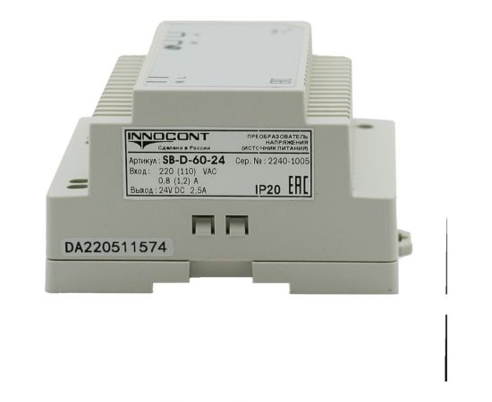 Блок питания INNOCONT -10 +50С, IP20, вход: 220VAC, 0.8А, выход: 60W, 24VDC, 2.5A, типы защиты: КЗ, перегрузка, перенапряжение SB-D-60-24 – изображение 5