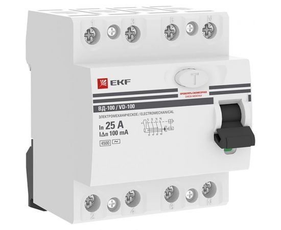 Устройство защитного отключения EKF УЗО ВД-100 4P 25А/100мА PROxima elcb-4-25-100-em-pro 