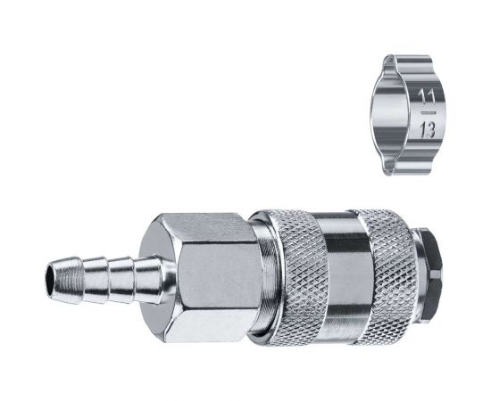 Переходник ЗУБР Профессионал штуцер ""елочка"" 8 мм - рапид муфта, с хомутом 64917-08 