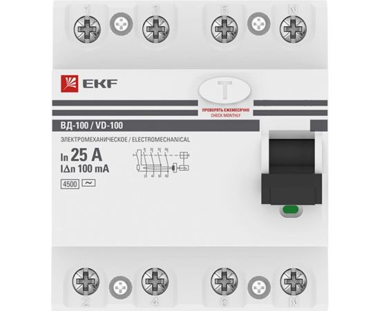 Устройство защитного отключения EKF УЗО ВД-100 4P 25А/100мА PROxima elcb-4-25-100-em-pro – изображение 3