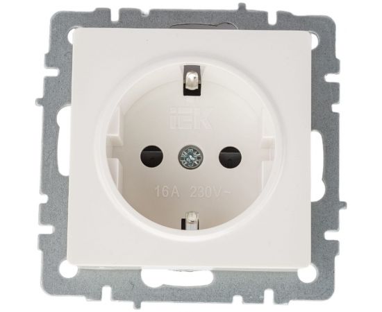 1-местная розетка IEK Brite рс14-1-0-брб с заземлением, с защитными шторками 16А, белый BR-R14-16-K01 – изображение 4