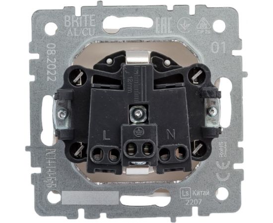 1-местная розетка IEK Brite рс14-1-0-брб с заземлением, с защитными шторками 16А, белый BR-R14-16-K01 – изображение 2