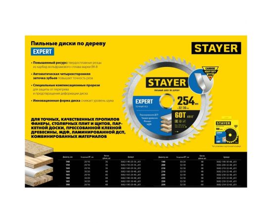 Диск пильный по дереву STAYER Expert 180x30/20 мм, 48Т 3682-180-30-48_z01 – изображение 3