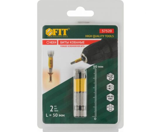 Биты кованые Профи односторонние (2 шт; Н4; 50 мм; сталь S2) FIT 57520 – изображение 3