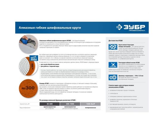 Алмазный гибкий шлифовальный круг для мокрого шлифования ЗУБР 125 мм, №800 29867-800 – изображение 5