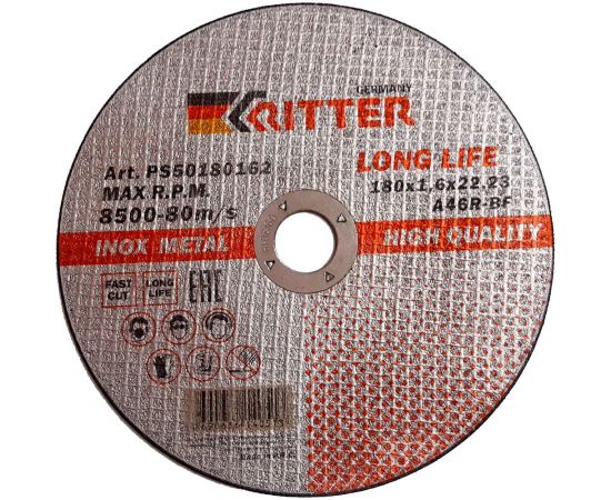 Круг отрезной (180 х 1,6 х 22,2 мм) LongLife HQ A46R-BF-T41 RITTER PS50180162 