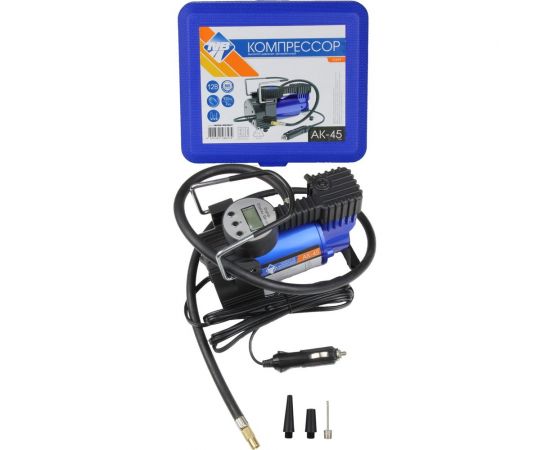 Компрессор Nova Bright АК-45, до 45 л/мин., 100 PSI, 12В, синий металлический корпус, пластиковый кейс, цифровой манометр, автостоп 36449 