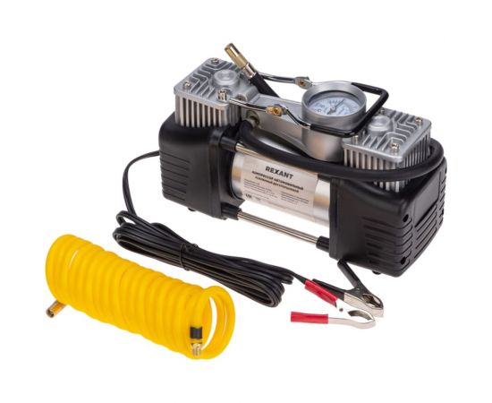 Автомобильный усиленный двухпоршневой компрессор REXANT в кейсе, с набором инструментов, 60 л/мин, 10 атм 80-0524 